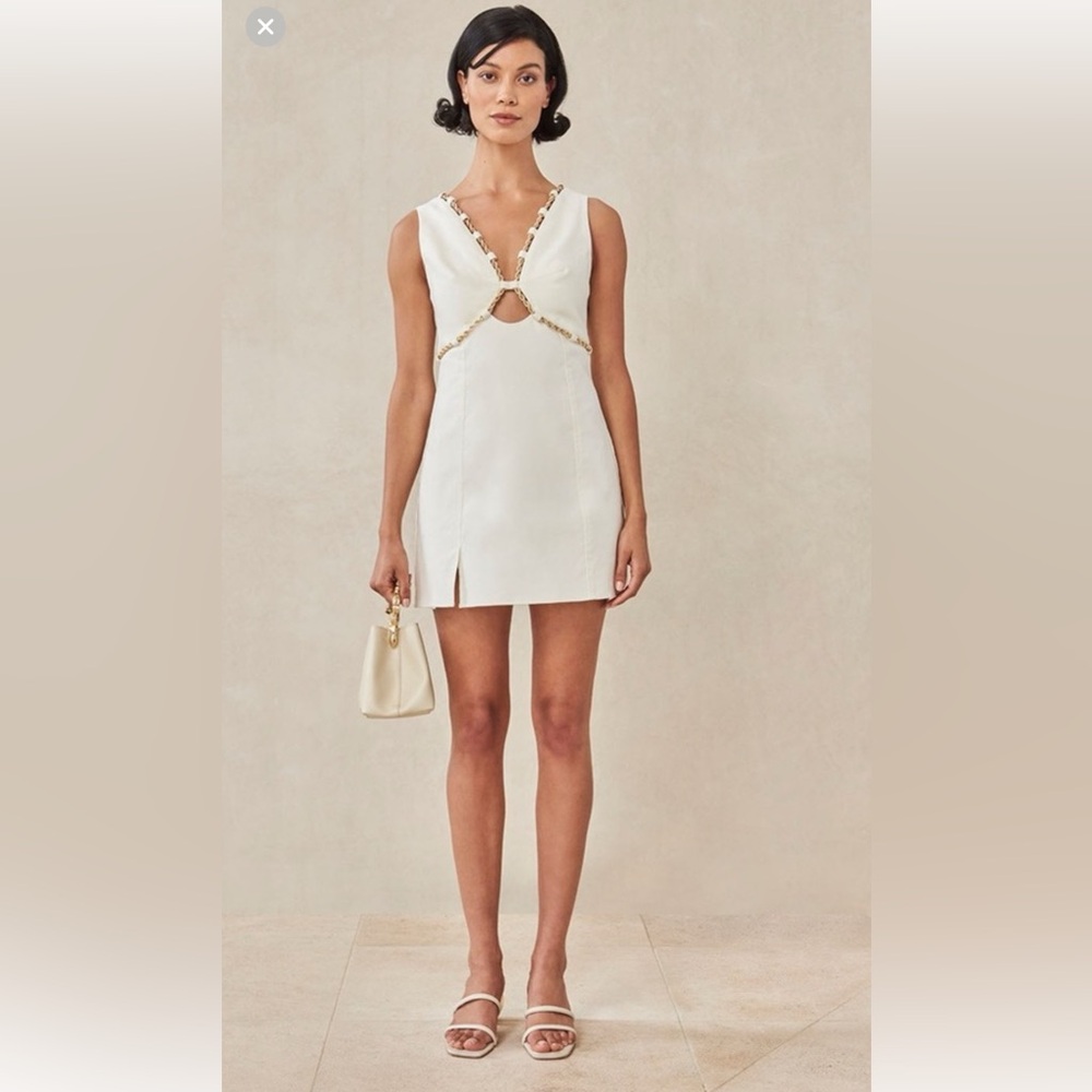 Cult Gaia INDI Off White Mini Dress with Gold Chain Detail